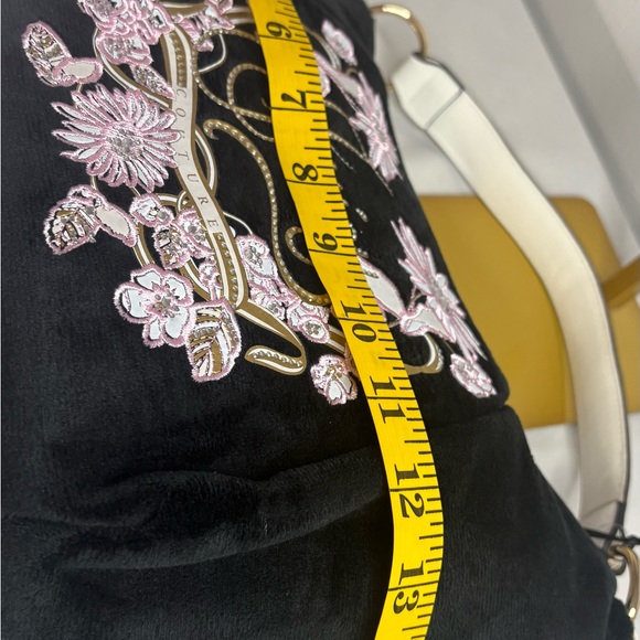 Juicy Couture Black Velvet Hobo with Pink Floral Embroidery - Picture 8 of 9